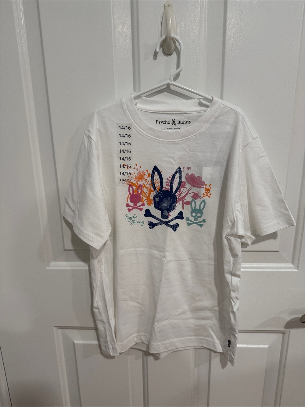 Psycho Bunny White Tee with Multicolor Bunny Skull Graphic